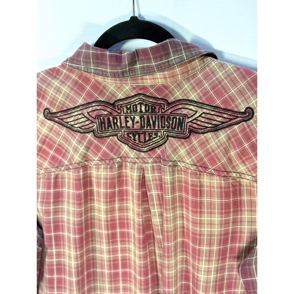 Harley-Davidson Women's Flannel Shirt Size XL Embroidered Pearl Snap Biker - Picture 6 of 8